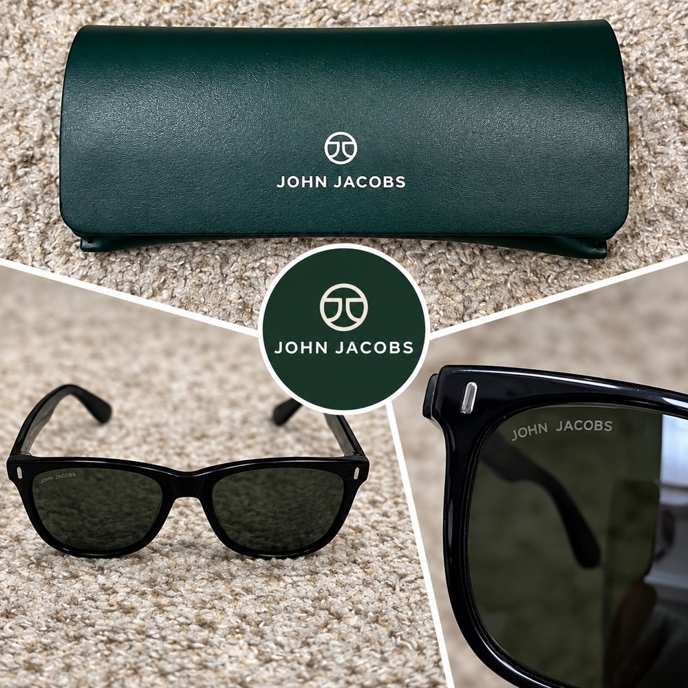 John Jacobs Black Square Sunglasses JJ S13311 C3 Dark Lens with Case